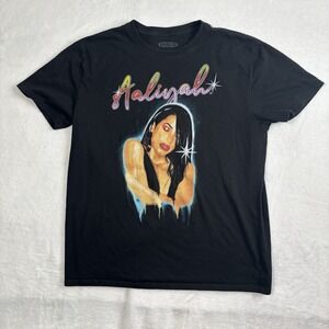 Aaliyah Graffiti Air Brush Black Short Sleeve‎ Graphic Shirt Men's Large